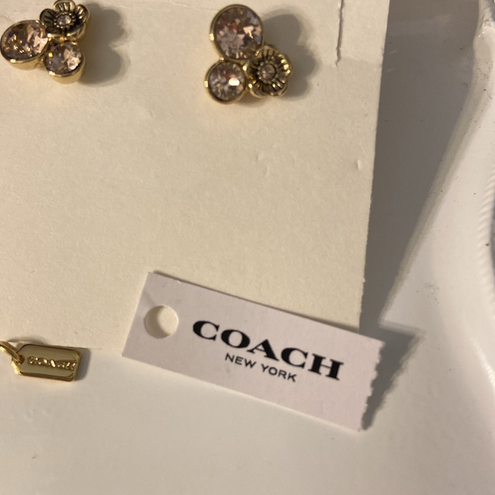Coach Tea Rose Mini Pink Crystal Cluster Stud Post Earrings - Picture 8 of 12